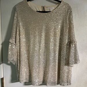 LC Lauren Conrad Sparkling Beige Sequin Blouse